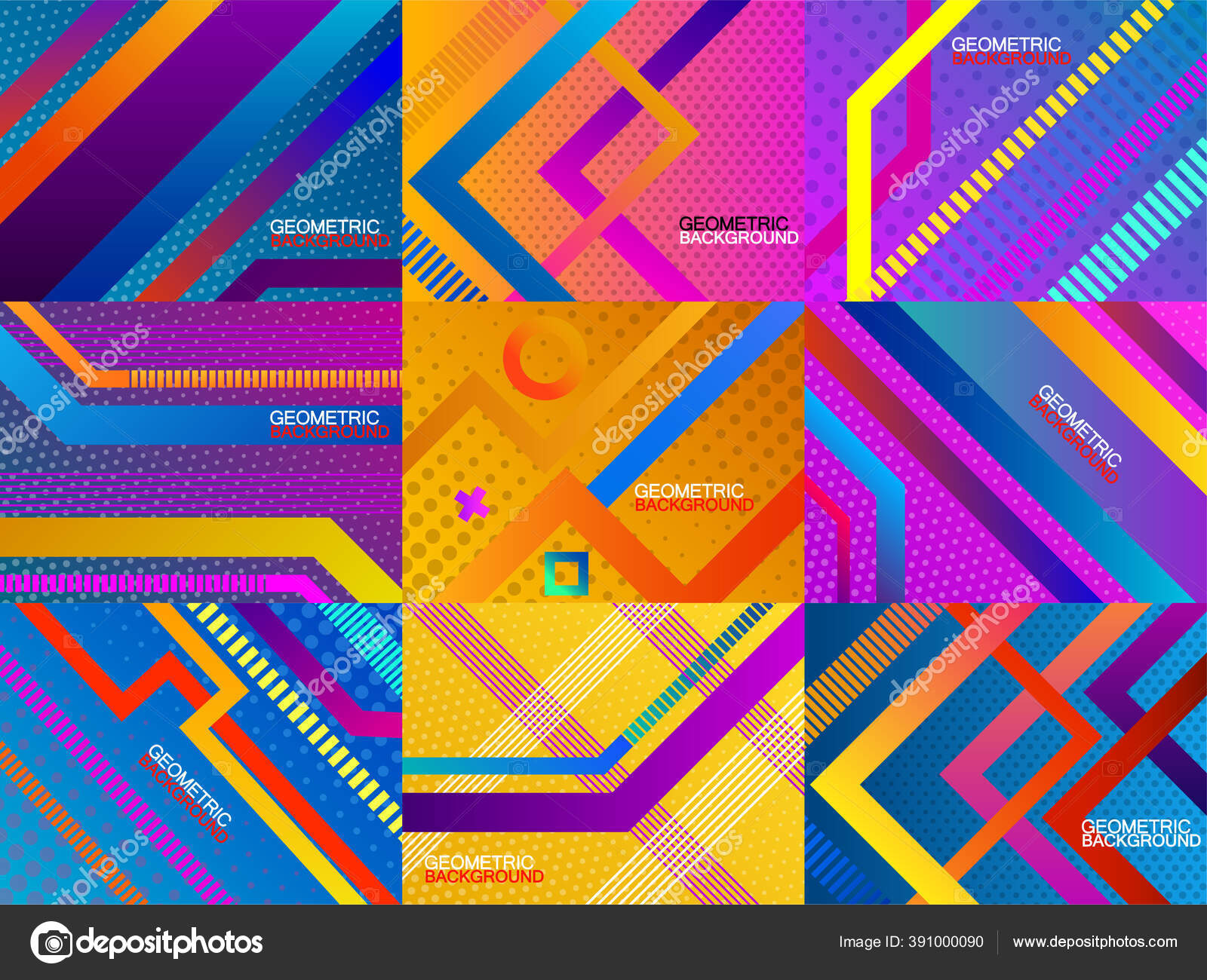 Set Warna Warni Latar Belakang Geometris Dengan Garis Garis Spanduk Stok Vektor C Vladystock 391000090