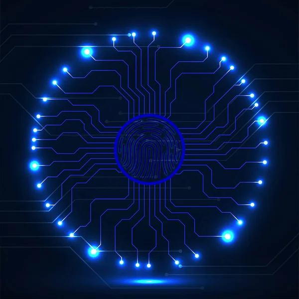 Absztrakt Neon Jel Ujjlenyomat Áramköri Kártyával Technológiai Koncepció — Stock Vector