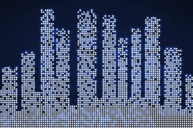 Soyut gökdelenler şehri. Muazzamlığın silueti. Vektör arkaplanı