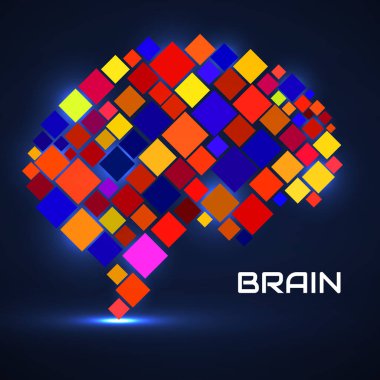 Abstract human brain of colorful pixels, concept artificial intelligence. Vector illustration