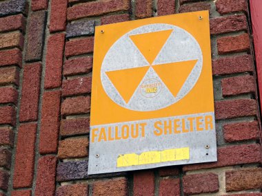 brick building wall with danger warning sign, fallout shelter  clipart
