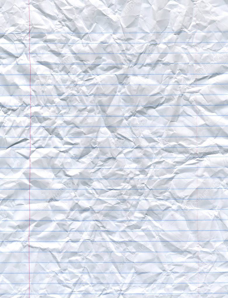 wrinkled crumpled empty paper sheet for copy space, full frame