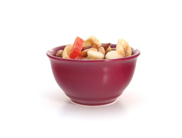 Studio Shot Bowl Dried Fruits Nuts Isolated White Background — Stock Photo, Image