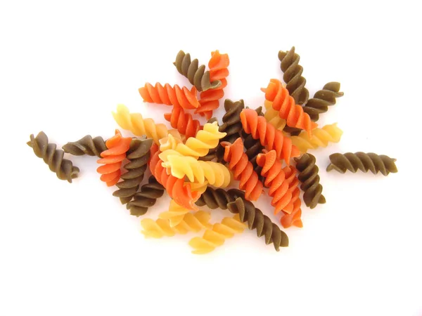 Mehrfarbige Lockige Pasta Isoliert Über Weißem Hintergrund — Stockfoto