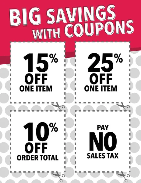 Big Savings Four Coupons Flyer Headline — Stock Vector