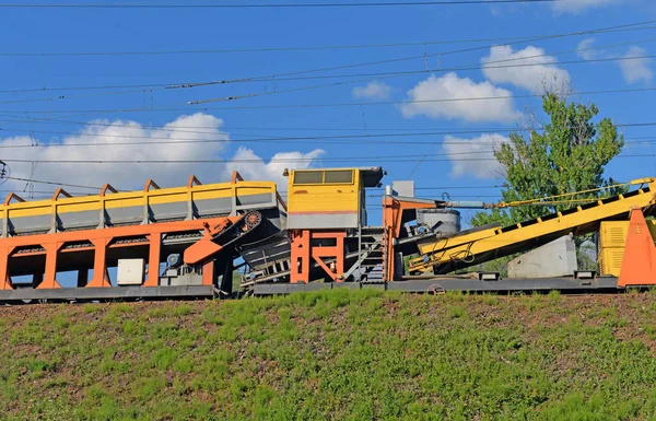 Fragment Specialized Train Storage Transportation Fouled Ballast Railway Tracks Railway — Stock Photo, Image