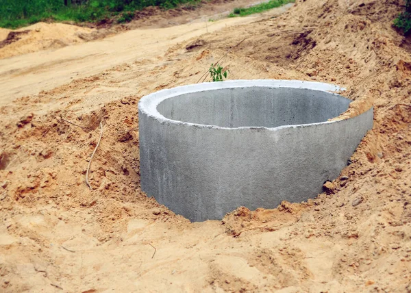 Offene Abwassergrube Sandigem Boden Während Der Reparatur Oder Verlegung Von — Stockfoto