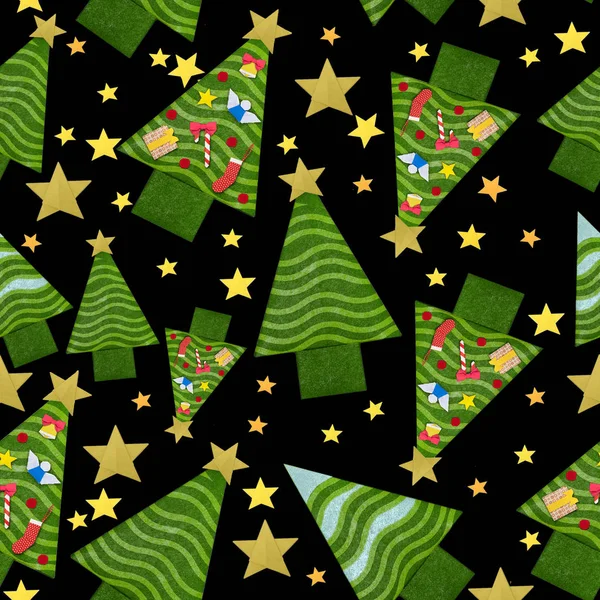 Árvore de Natal com estrelas no padrão de fundo preto — Fotografia de Stock