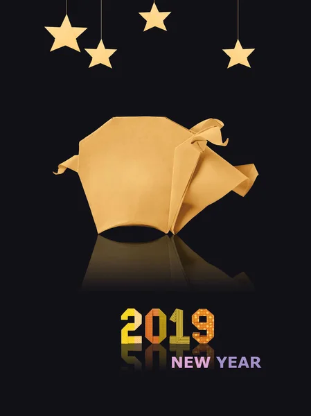 Chinese Zodiac Sign Year of Pig, paper cut pig,Happy Chinese New Year 2019 year of the pig on black