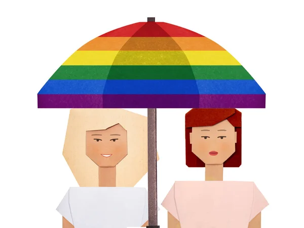 La familia está protegida por un paraguas, silueta. Propaganda, bandera LGBT. Familia tradicional con niños — Foto de Stock