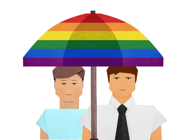 La familia está protegida por un paraguas, silueta. Bandera LGBT . — Foto de Stock