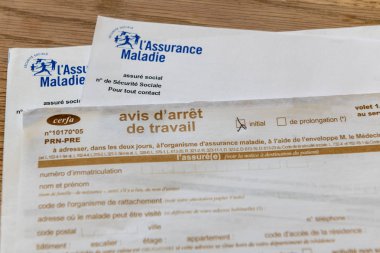 Hastalık izni, stopaj çalışmalarının Fransız belge