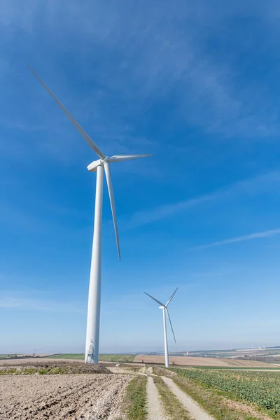 風力タービン。青空と電気を生成する風力タービン — ストック写真
