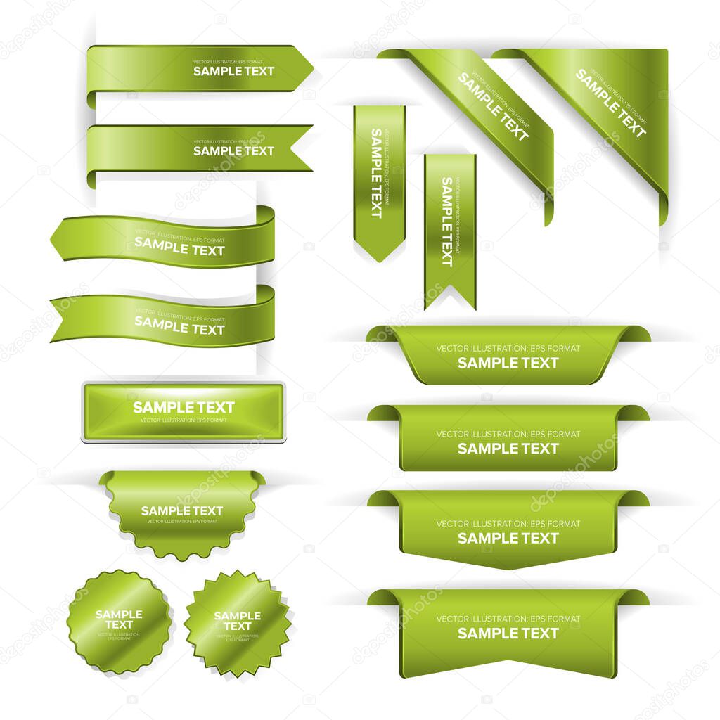 Set of bookmark labels, banners, ribbons, buttons, stickers and indicators placed at the edge of a page
