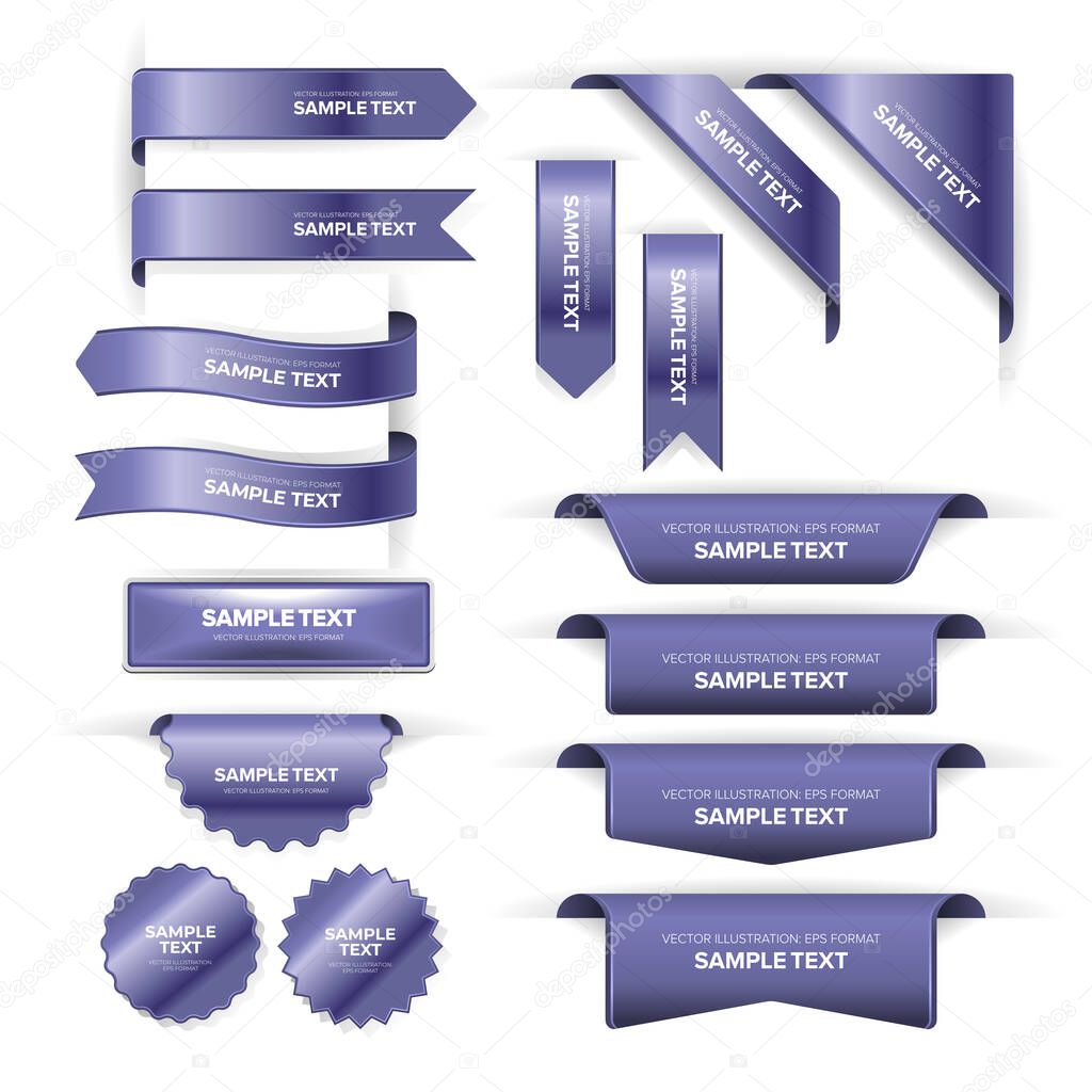 Set of bookmark labels, banners, ribbons, buttons, stickers and indicators placed at the edge of a page