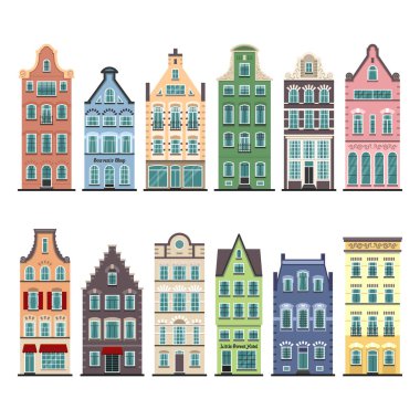 12 Amsterdam eski dizi karikatür cepheler evler