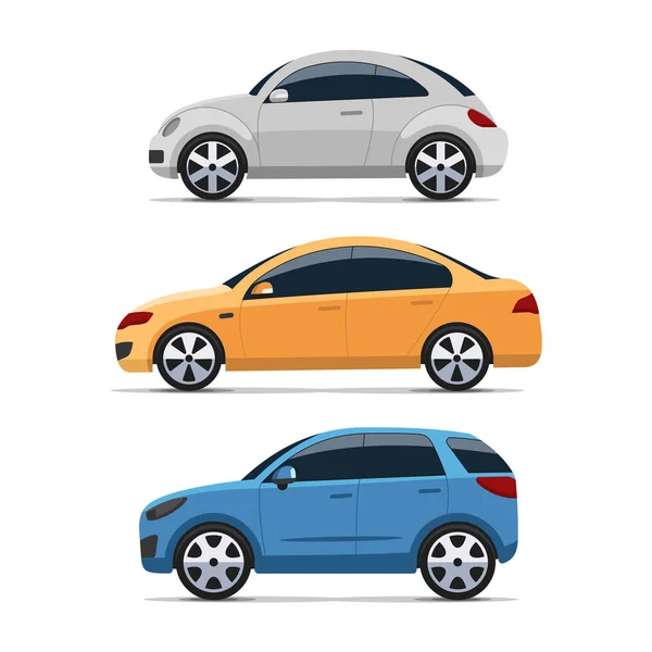 Conjunto de vector de vista lateral del coche, estilo plano colorido — Archivo Imágenes Vectoriales