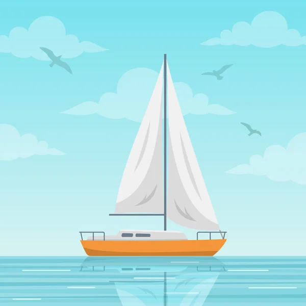 Zeilboot Vectorillustratie Kleine Boot Met Een Zeil Zeilschip Zee Vlakke — Stockvector