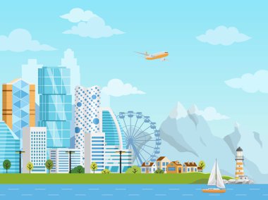 Şehir merkezindeyim ve banliyösü vektör panorama