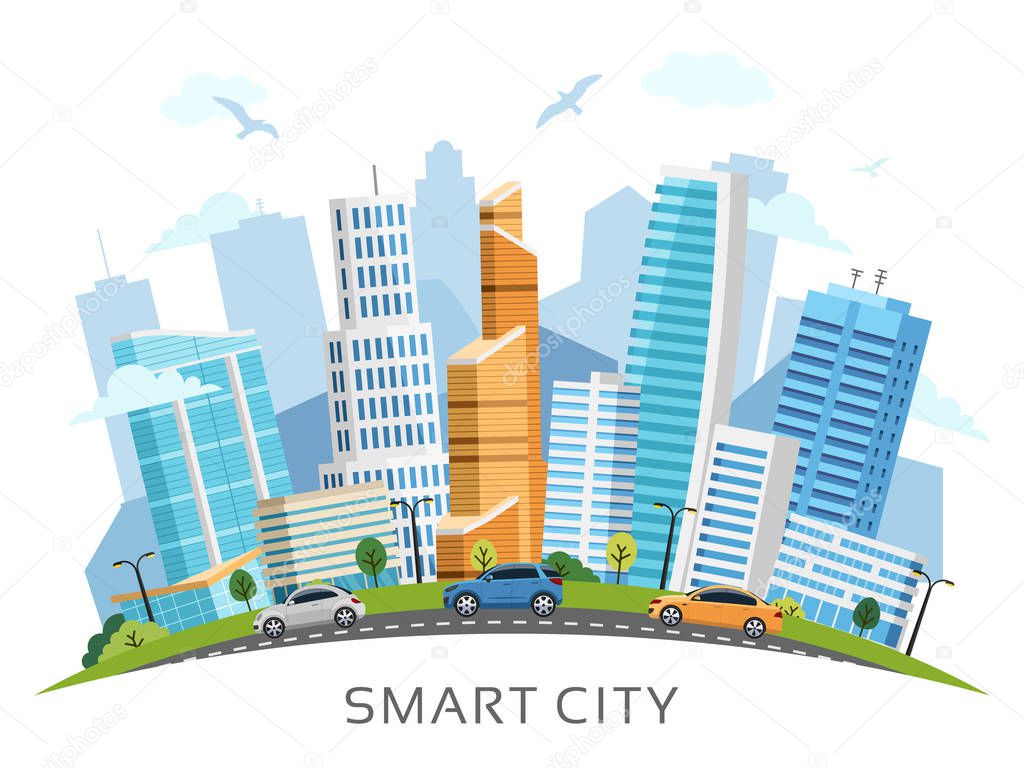 Smart city with skyscrapers vector arch landscape