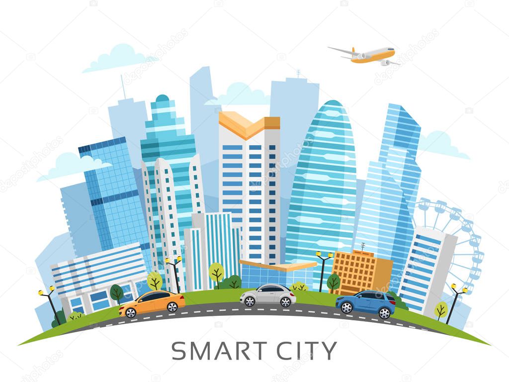 Urban smart city arch landscape with skyscrapers