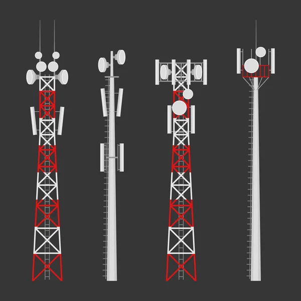 Ensemble vectoriel de tours sans fil cellulaires de transmission — Image vectorielle