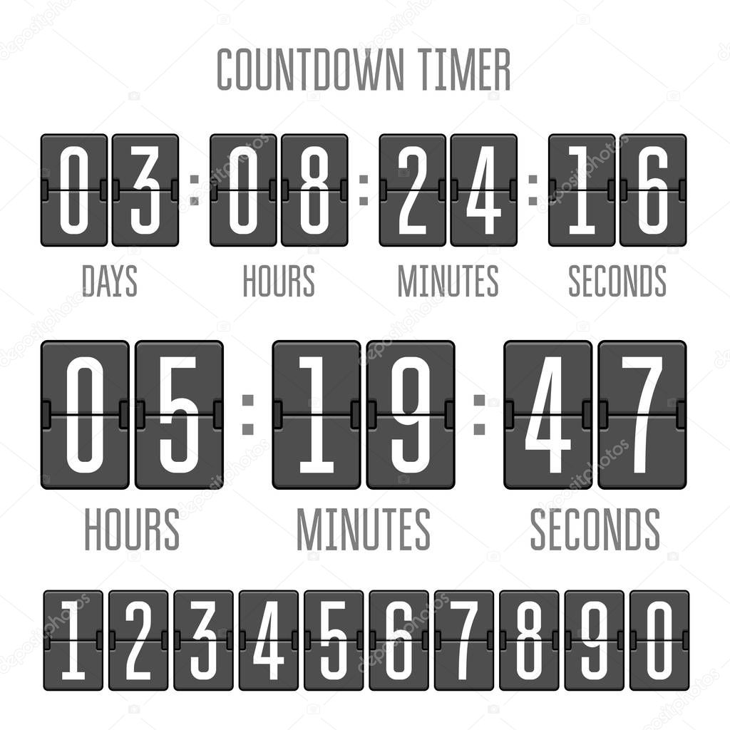 Flip countdown clock counter timer on white