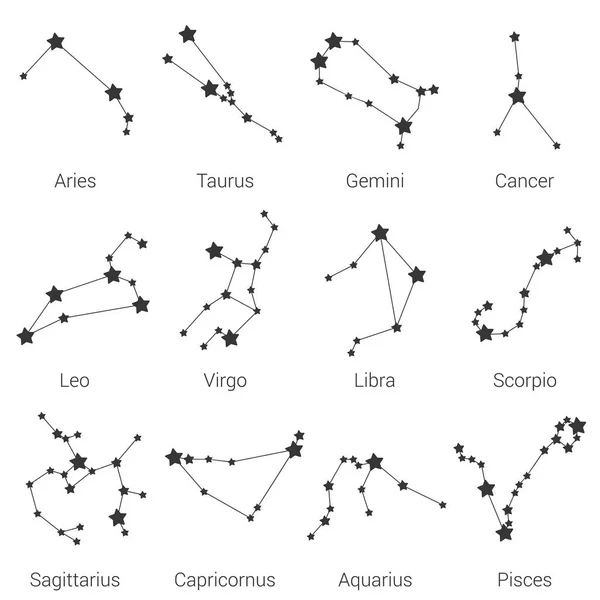 12 zodiákus jelek csillagképek elszigetelt vektor készlet — Stock Vector