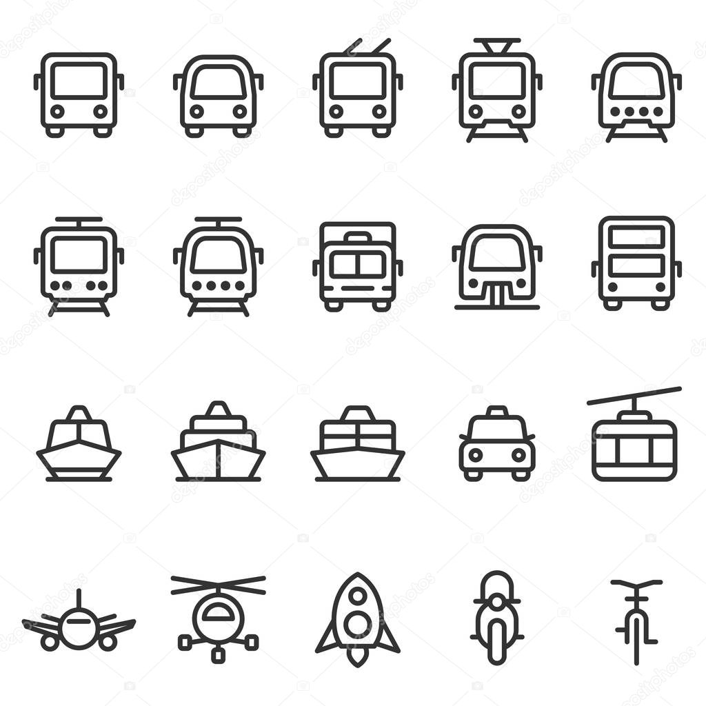 Public transport vector outline style icon set