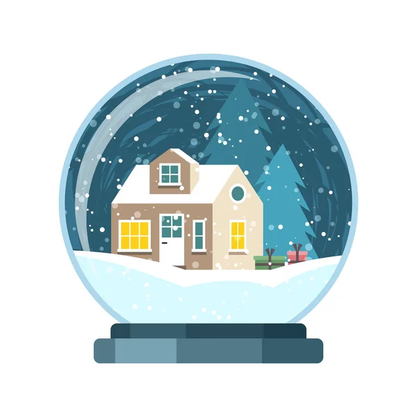 Noel vektör kar küresi ev ve ağaçları ile — Stok Vektör