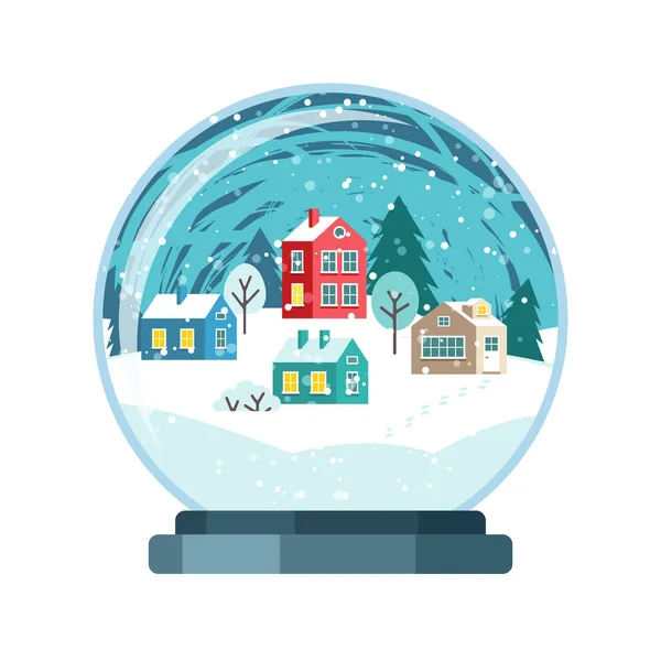 Sfera di neve vettoriale di Natale con piccole case — Vettoriale Stock