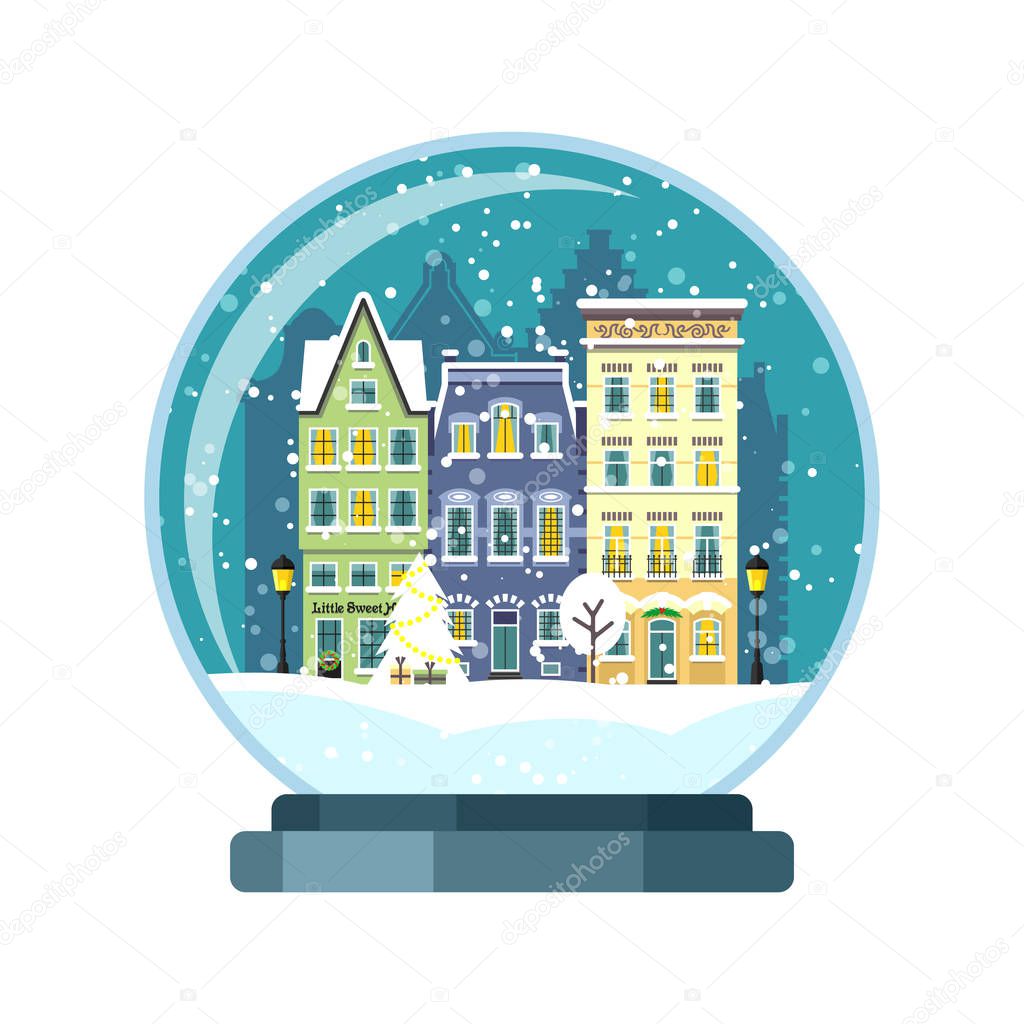 Christmas vector snow globe with Amsterdam houses