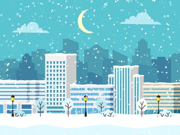 Natale inverno città vettoriale paesaggio con costruzione — Vettoriale Stock