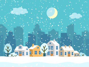 Christmas kış manzara tatil evleri ile vektör