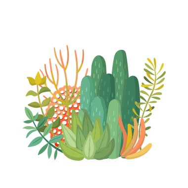 Vektör tropikal karanfiller ve kaktüs kompozisyon,