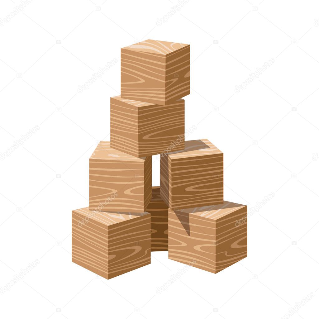 Wooden realistic vector blank bricks building tower