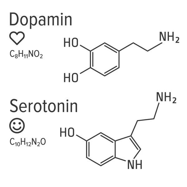 Ormoni dopaminergici e serotoninergici formule chimiche vettoriali — Vettoriale Stock
