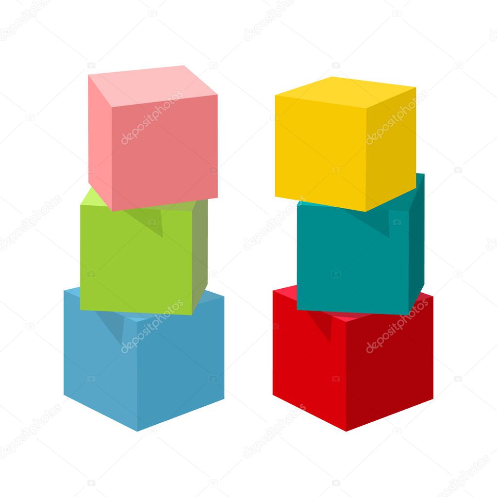 Bright colorful vector toy bricks building towers