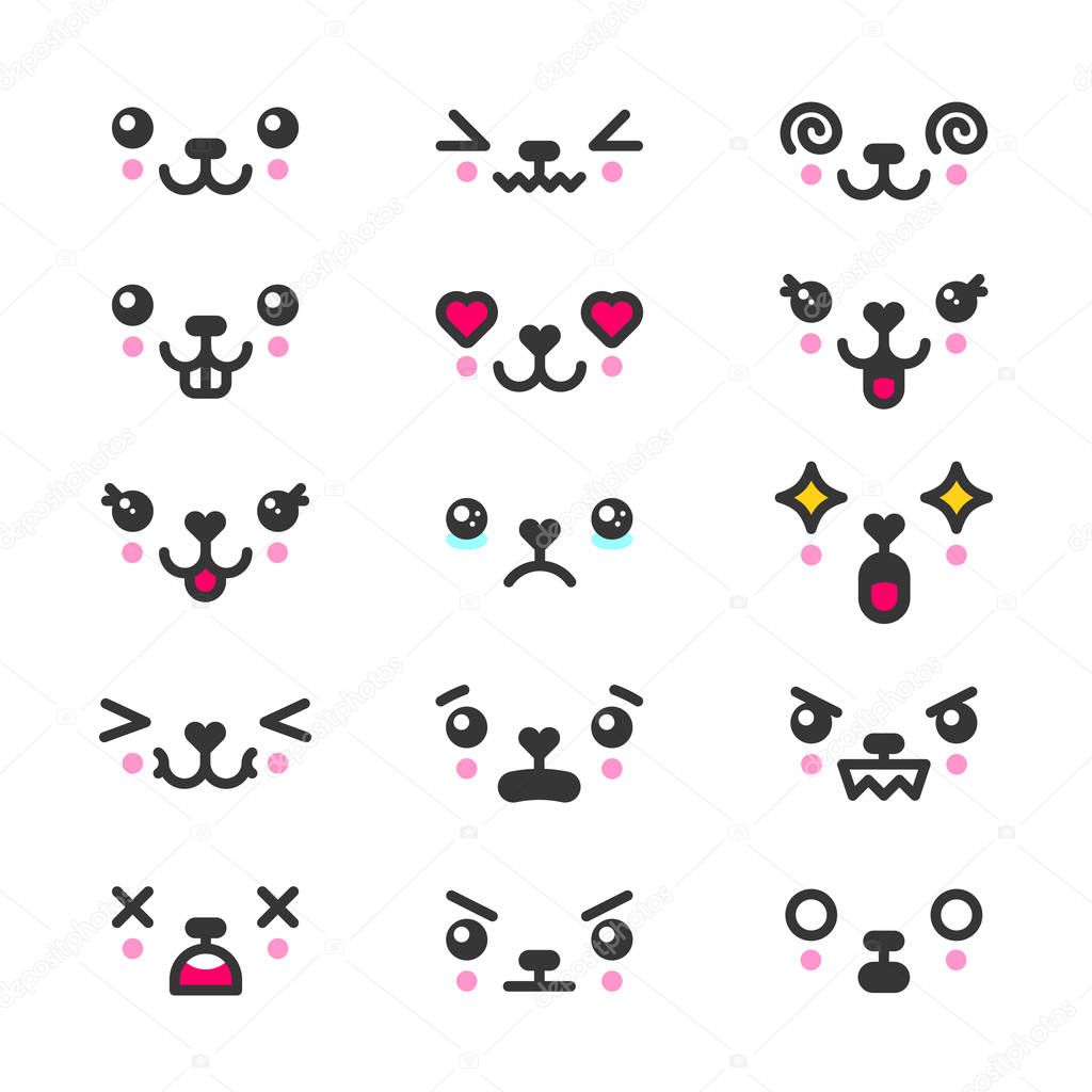 Kawaii cute faces emoticons icon vector set