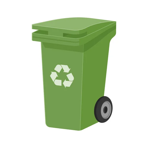 Groen Recycle afval bin platte vector illustratie — Stockvector
