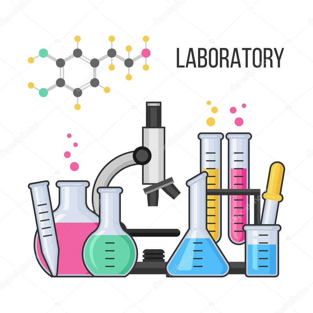Science equipment in chemistry laboratory vector illustration