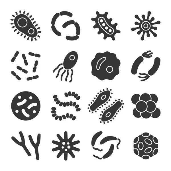 Batteri, microbi, virus glyph vector icon set — Vettoriale Stock