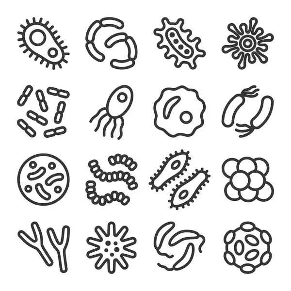 Bacterias, microbios, virus esquema conjunto de iconos vectoriales — Archivo Imágenes Vectoriales