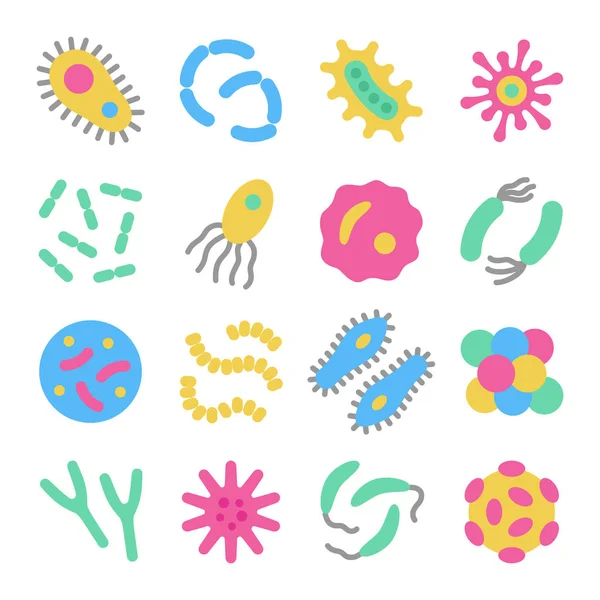 Bacteriën, microbe, virus kleurrijke Vector Icon set — Stockvector