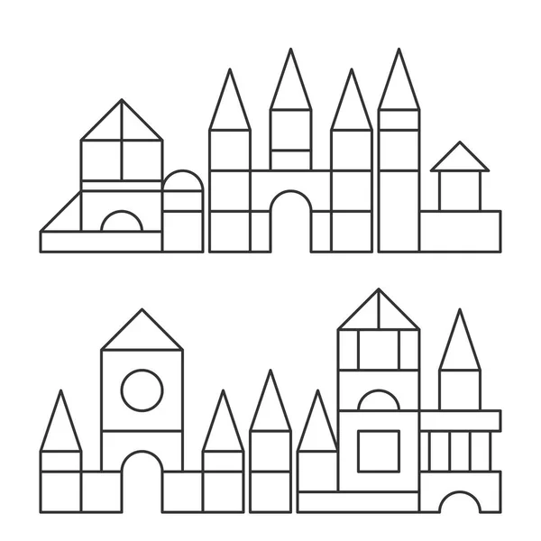 Simples linha estilo blocos de brinquedo torres para colorir livro —  Vetores de Stock