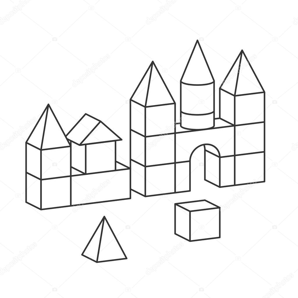Line style toy building tower illustration for coloring book