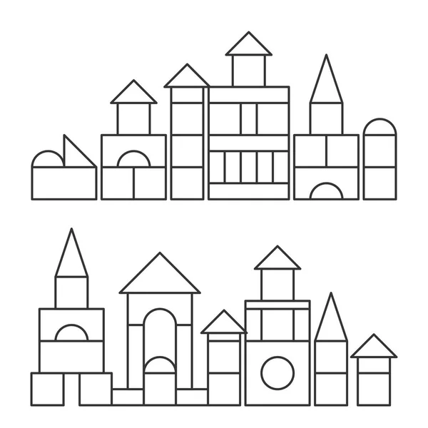 Simples linha estilo blocos de brinquedo torres para colorir livro — Vetor de Stock