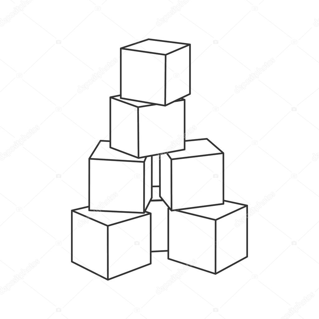 Outline block building tower for coloring book