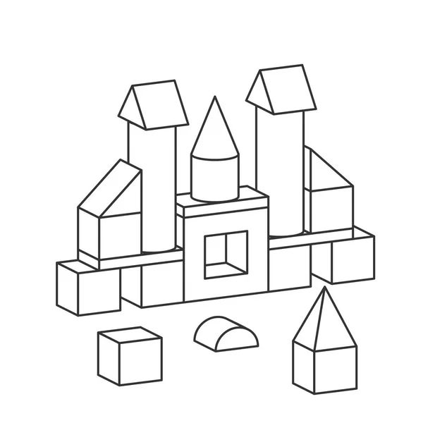 색칠 공부를 위한 선 스타일 장난감 빌딩 타워 삽화 — 스톡 벡터