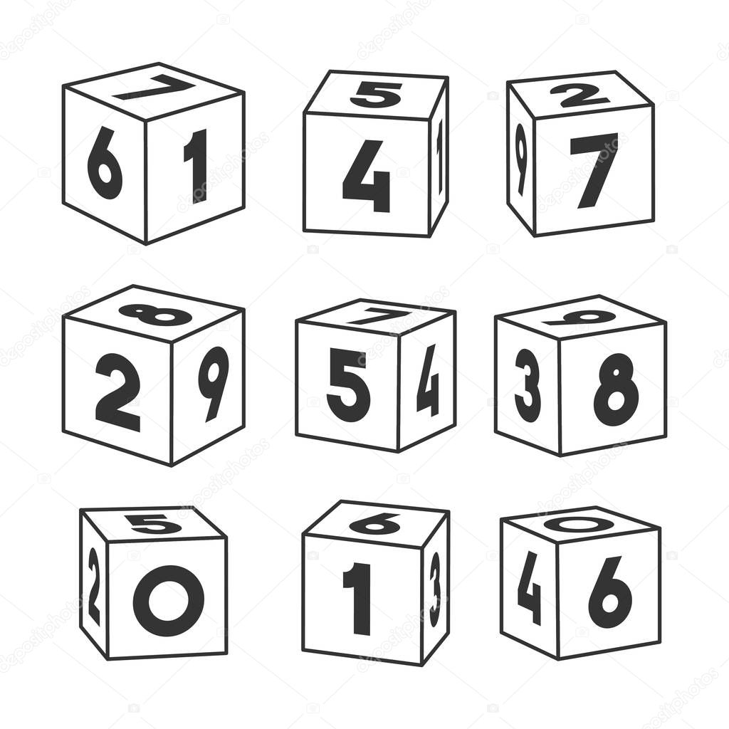Set of outline toy bricks with numbers, vector illustration for coloring book